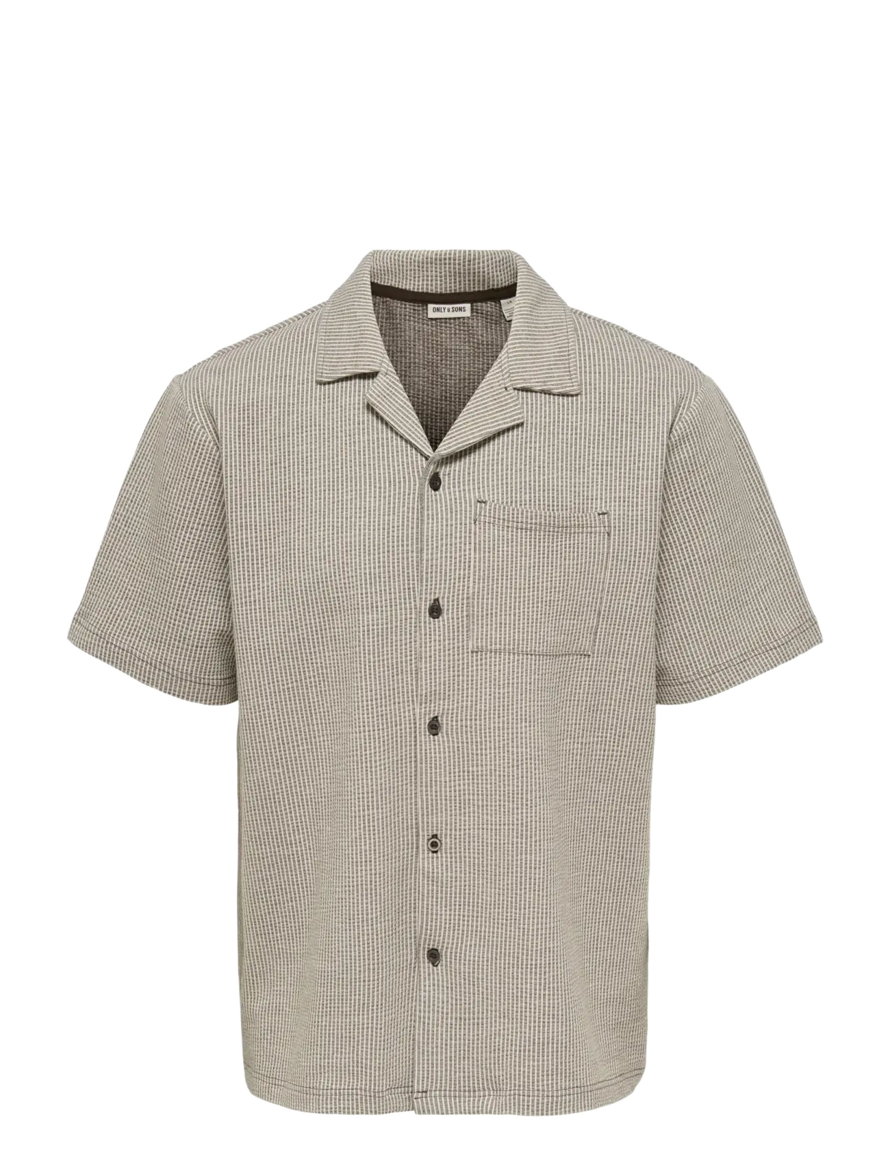ONLY & SONS ONSKIAN LIFE SEERSUCKER STRP SS SHIRT VD - ONLY & SONS - COFFEE BEAN / brown