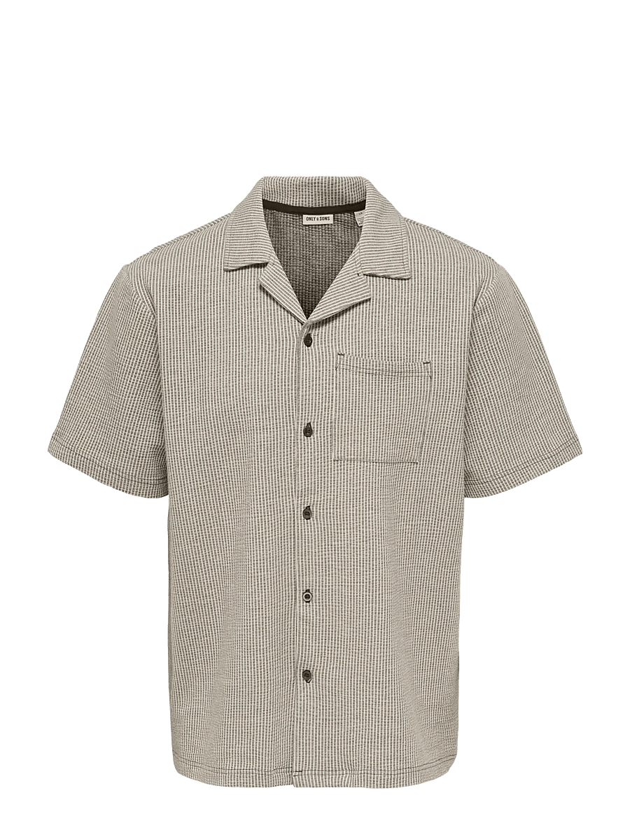 ONLY & SONS - ONSKIAN LIFE SEERSUCKER STRP SS SHIRT VD - chemises à manches courtes - coffee bean - 1
