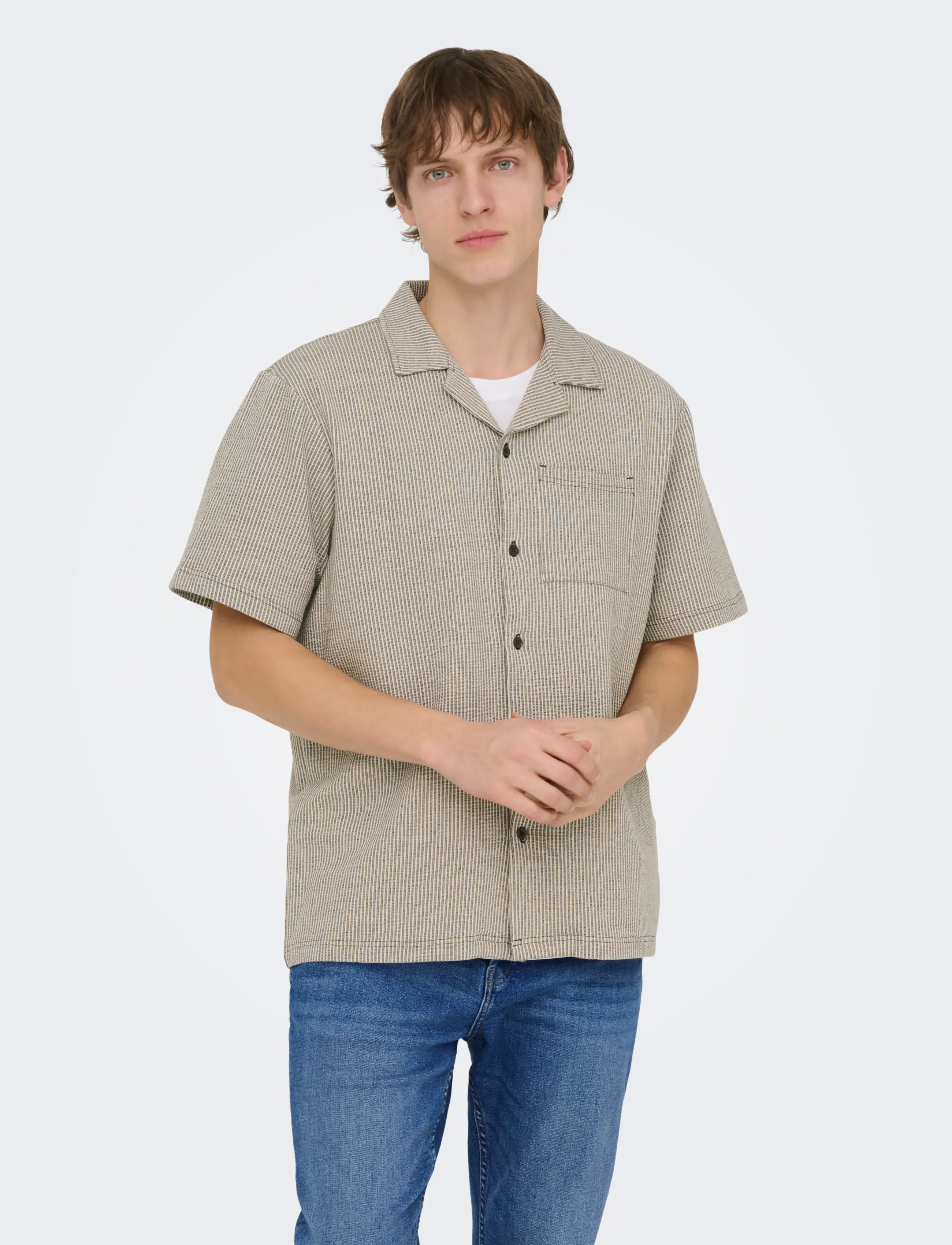 ONLY & SONS ONSKIAN LIFE SEERSUCKER STRP SS SHIRT VD - Särgid - COFFEE BEAN / brown