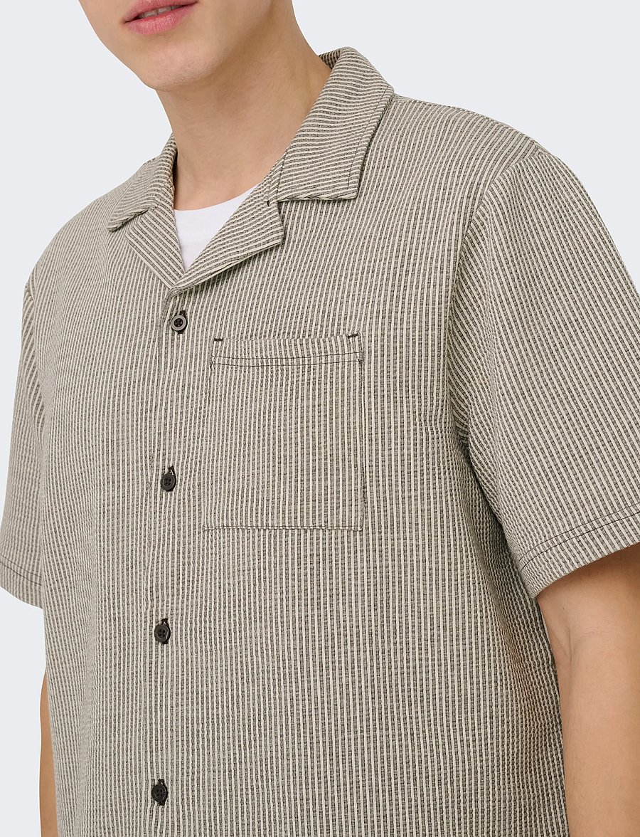 ONLY & SONS - ONSKIAN LIFE SEERSUCKER STRP SS SHIRT VD - chemises à manches courtes - coffee bean - 4