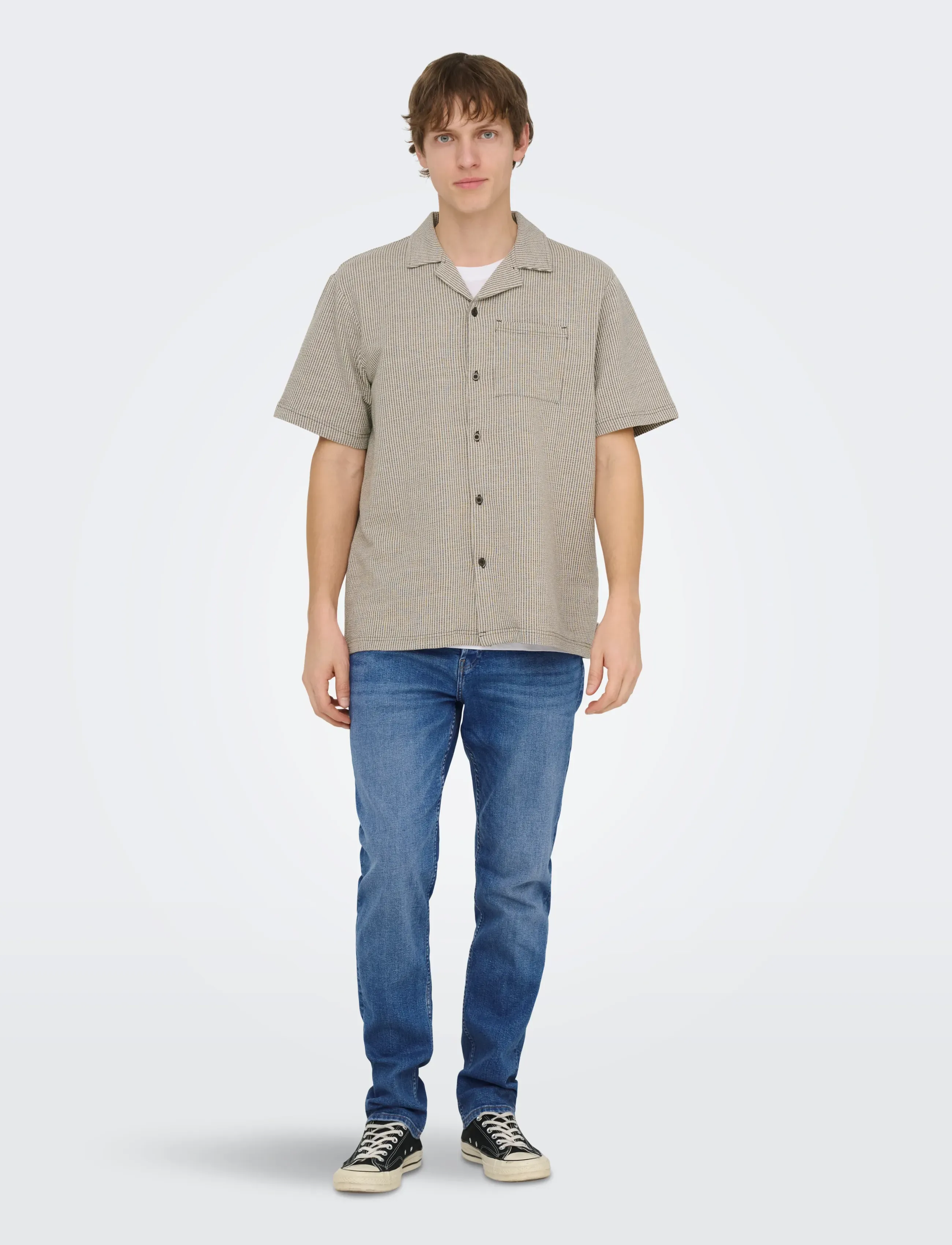 ONLY & SONS - ONSKIAN LIFE SEERSUCKER STRP SS SHIRT VD - chemises à manches courtes - coffee bean - 5