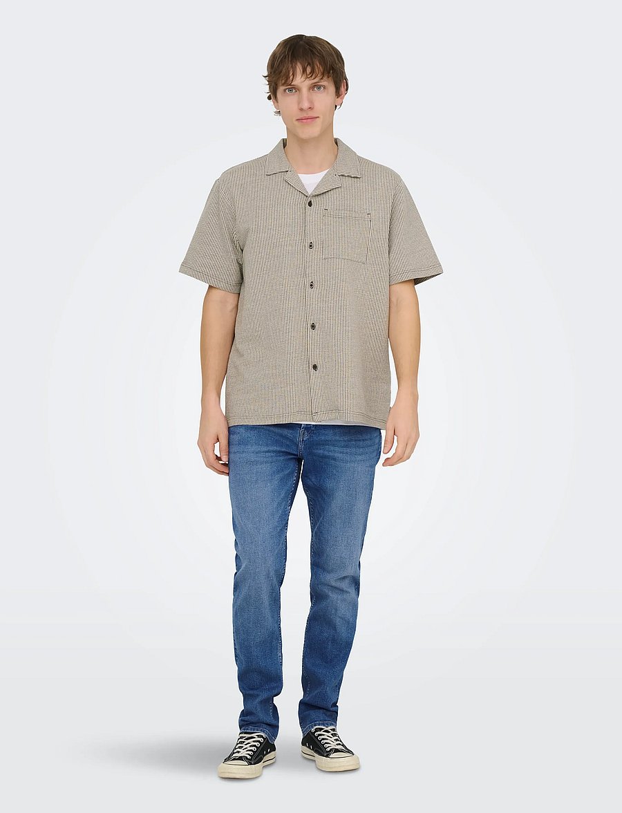 ONLY & SONS - ONSKIAN LIFE SEERSUCKER STRP SS SHIRT VD - chemises à manches courtes - coffee bean - 5
