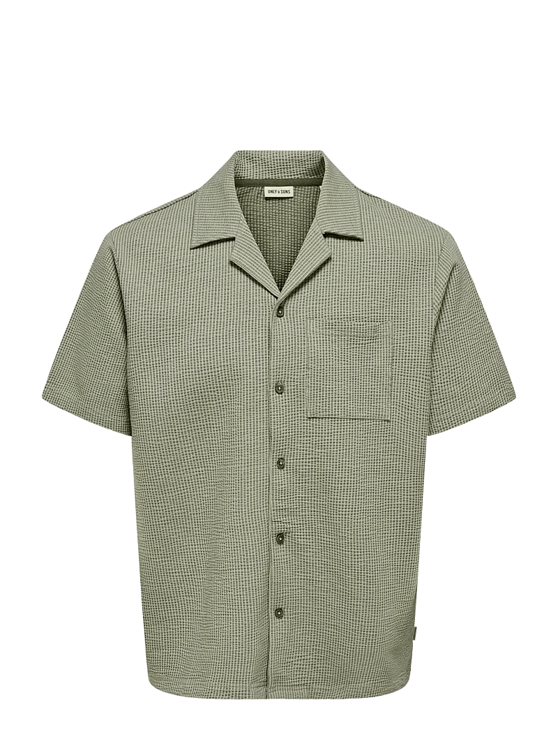 ONLY & SONS - ONSKIAN LIFE SEERSUCKER STRP SS SHIRT VD - kurzarmhemden - olive night - 0