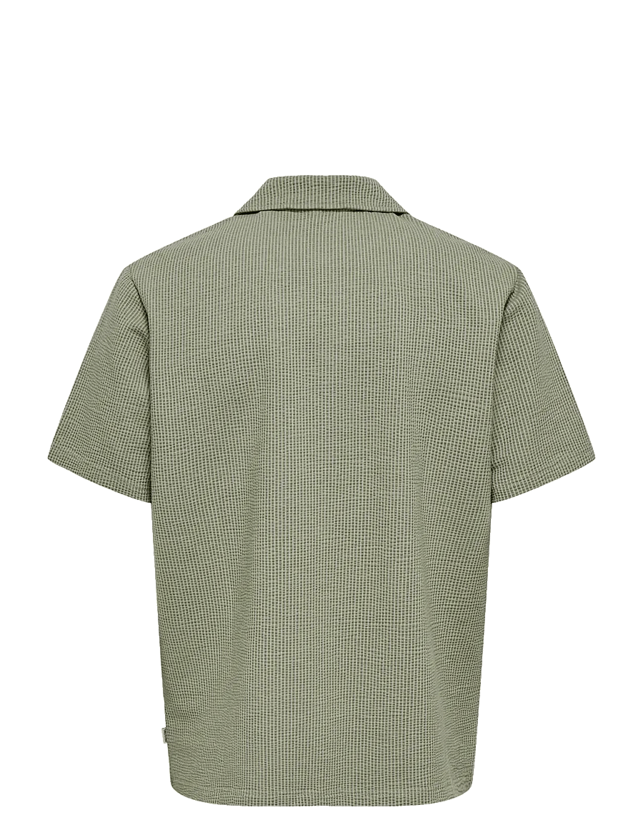 ONLY & SONS - ONSKIAN LIFE SEERSUCKER STRP SS SHIRT VD - chemises à manches courtes - olive night - 1
