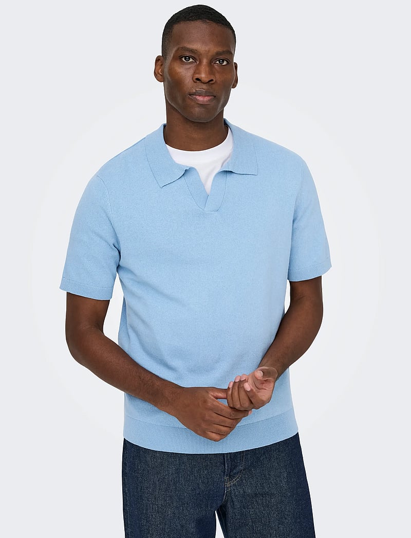 ONLY & SONS - ONSTHY LIFE REG SS RESORT KNIT - kurzärmelig - blue fog - 3