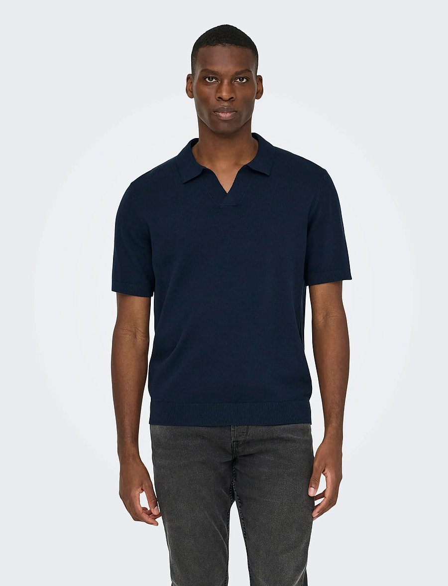 ONLY & SONS - ONSTHY LIFE REG SS RESORT KNIT - kortärmade pikéer - dark navy - 4