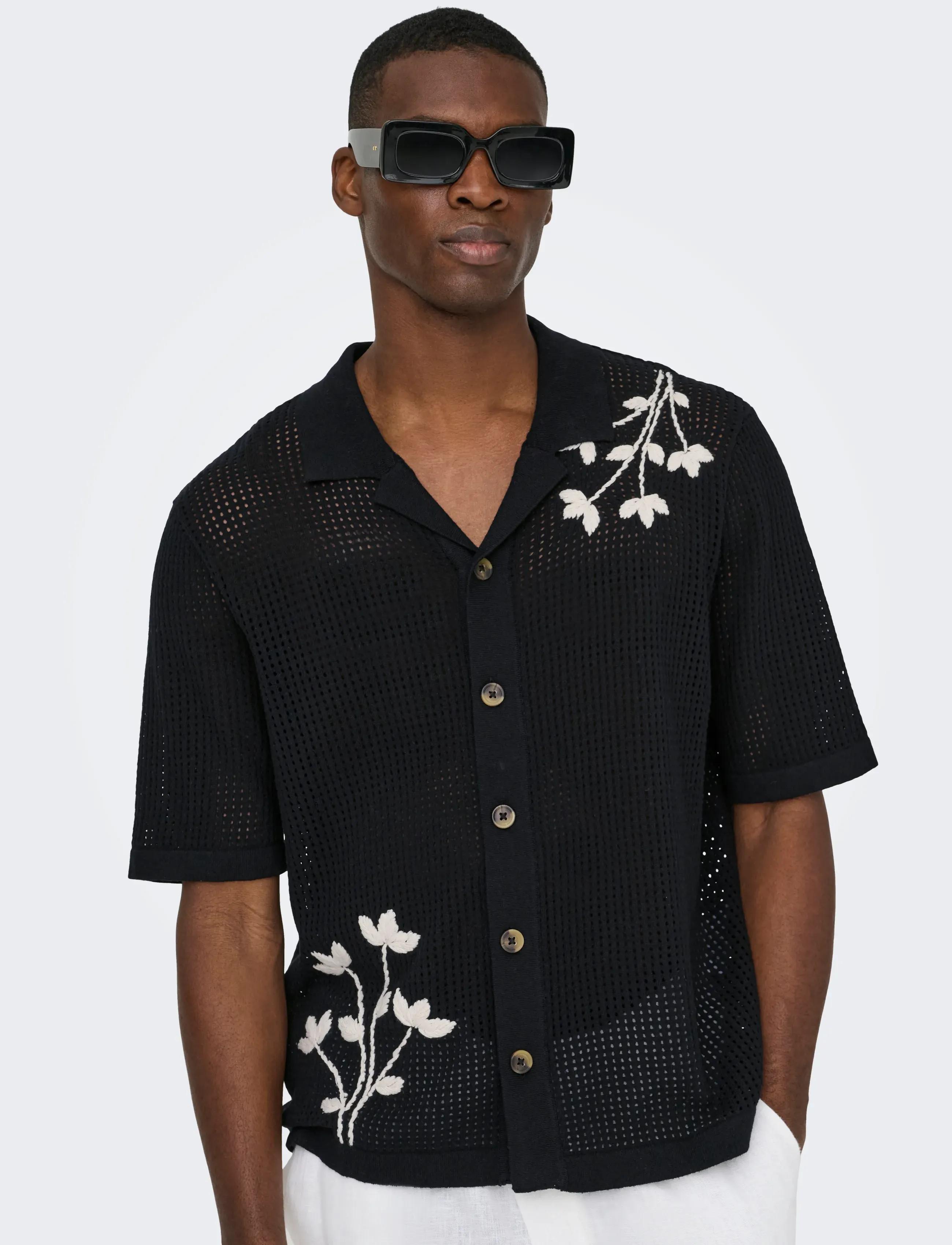 ONLY & SONS - ONSTEGAN LIFE RLX SS SHIRT KNIT - kortærmede skjorter - black - 3