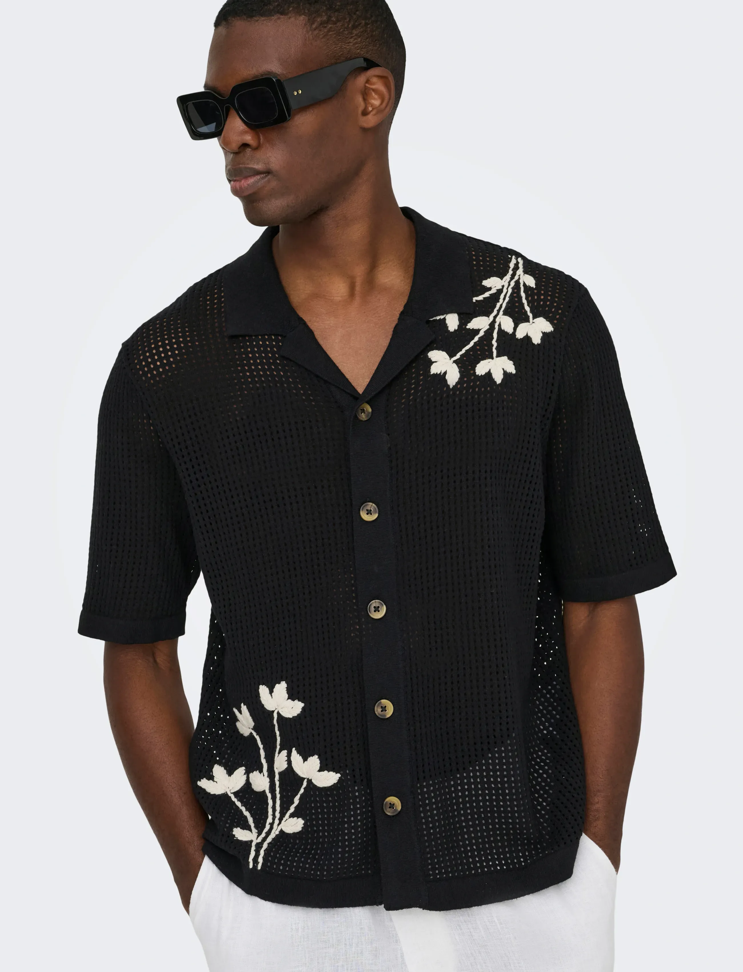 ONLY & SONS - ONSTEGAN LIFE RLX SS SHIRT KNIT - kortærmede skjorter - black - 4