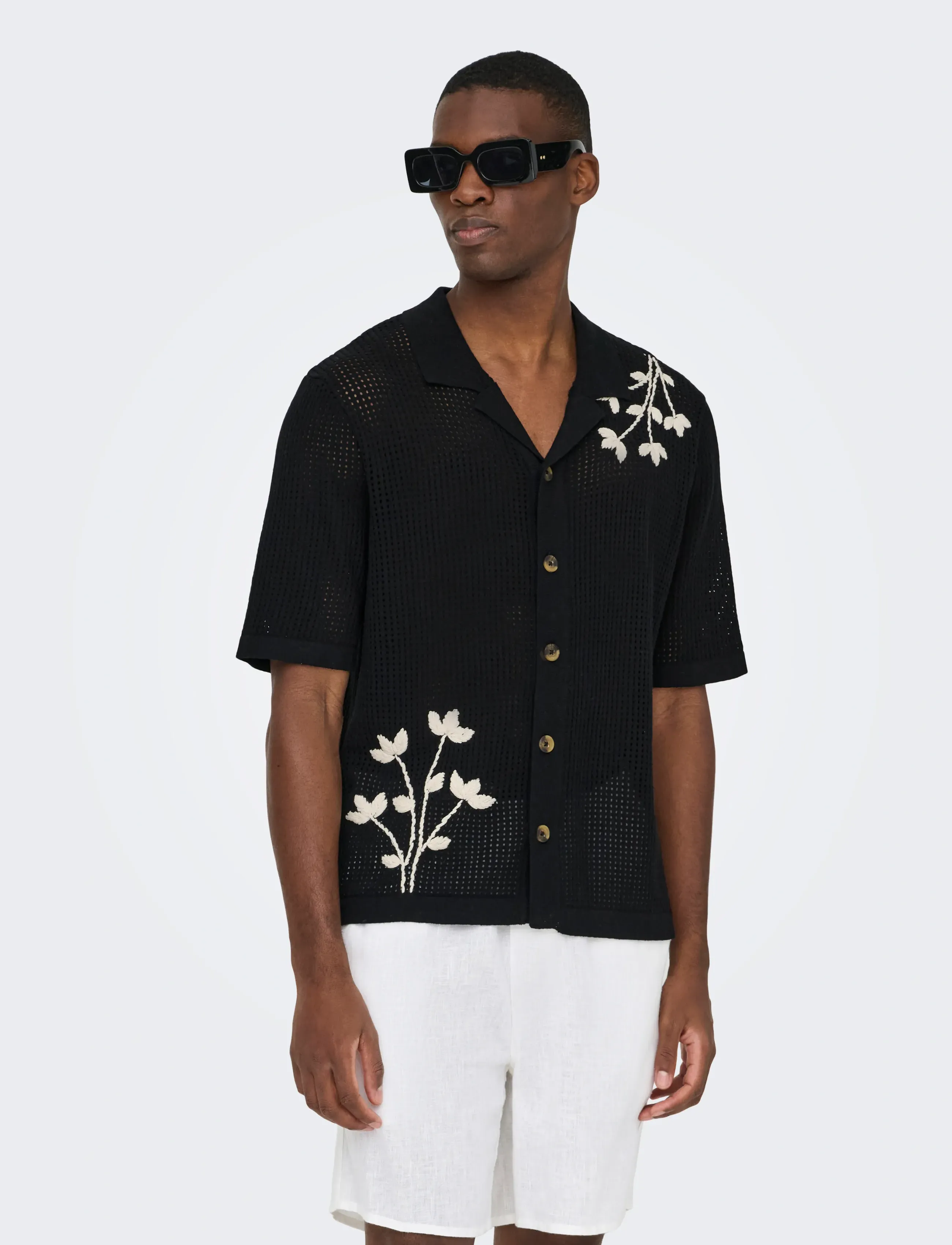 ONLY & SONS - ONSTEGAN LIFE RLX SS SHIRT KNIT - kortærmede skjorter - black - 5