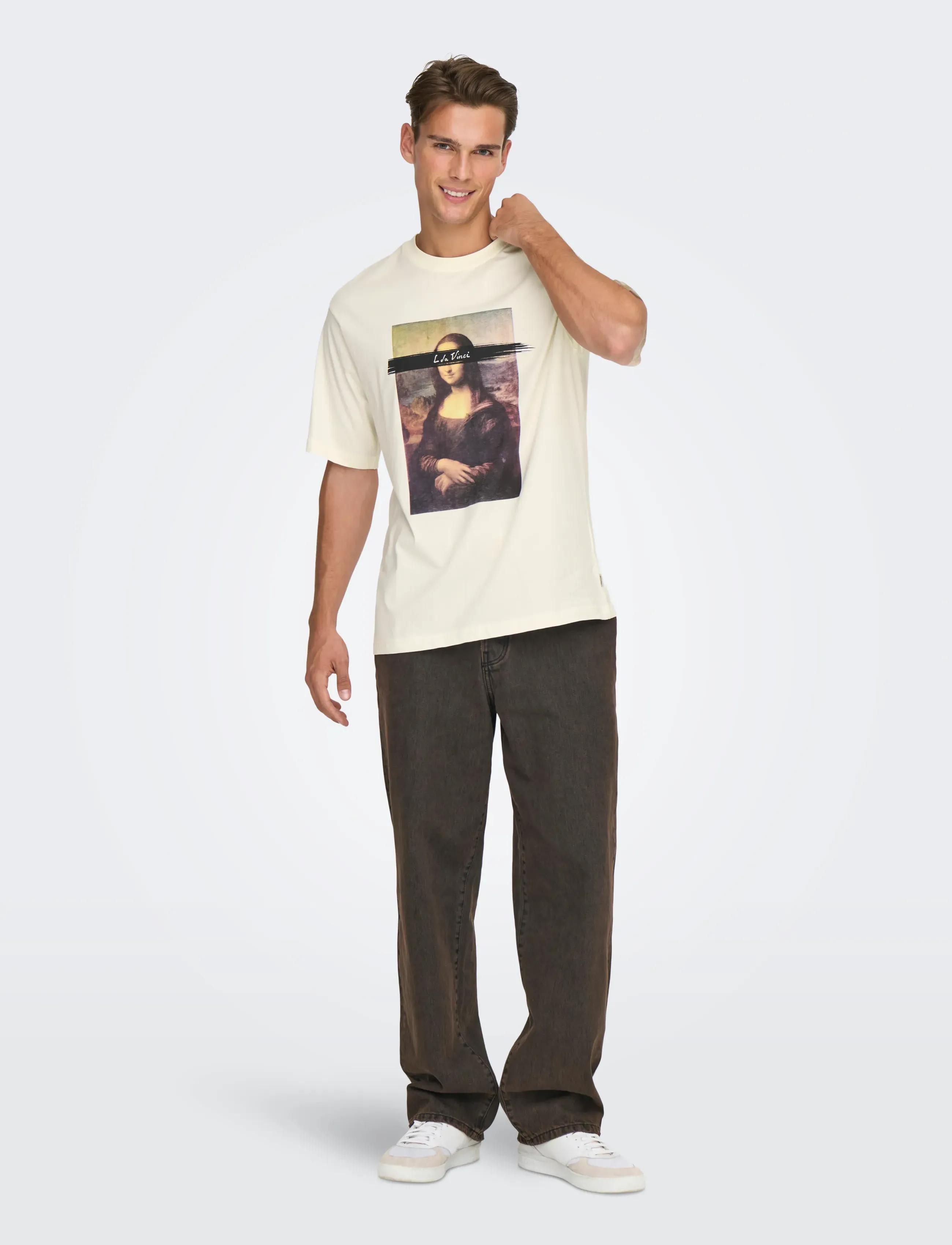 ONLY & SONS ONSMONALISA RLX SS LIC TEE VD - Kläder - WHISPER WHITE / cream