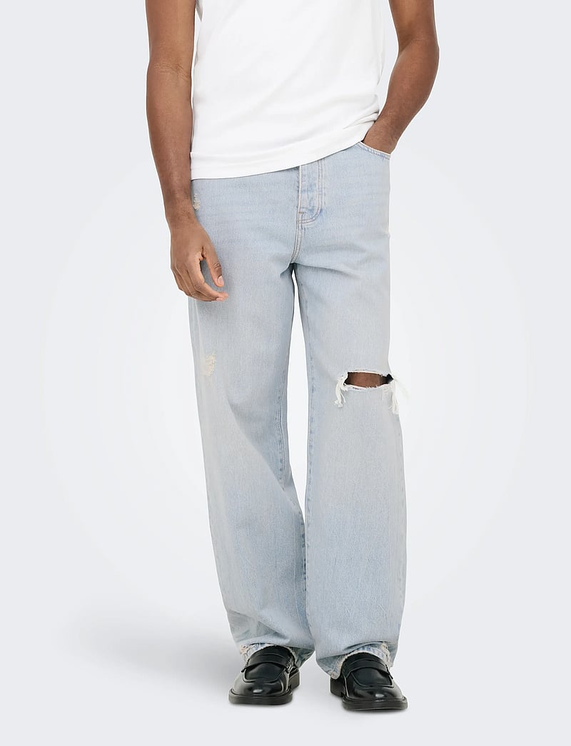 ONLY & SONS - ONSFADE LOOSE LB DESTROY 6592 AZG DNM - alt laienevad teksad - light blue denim - 0