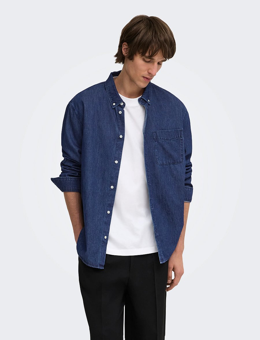 ONLY & SONS - ONSORSON REGULAR YFM DNM SHIRT NOOS - denimskjorter - dark blue denim - 0