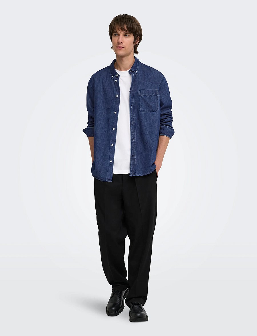 ONLY & SONS - ONSORSON REGULAR YFM DNM SHIRT NOOS - denimskjorter - dark blue denim - 4