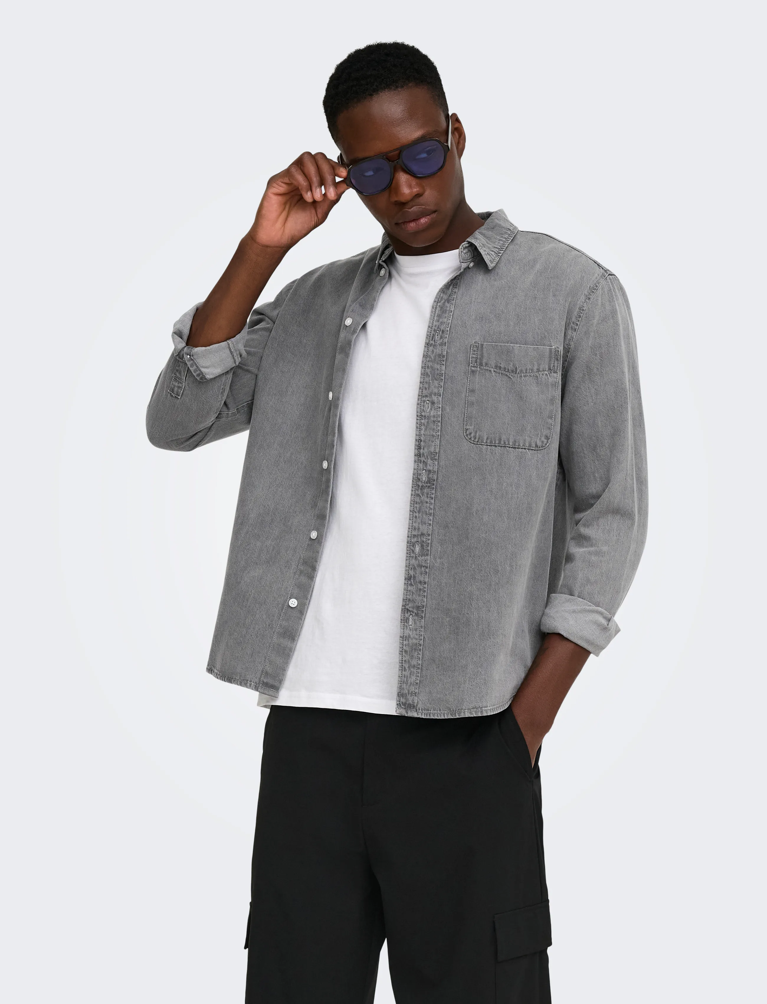 ONLY & SONS ONSORSON REGULAR YFM DNM SHIRT NOOS - Shirts - LIGHT GREY DENIM / grey