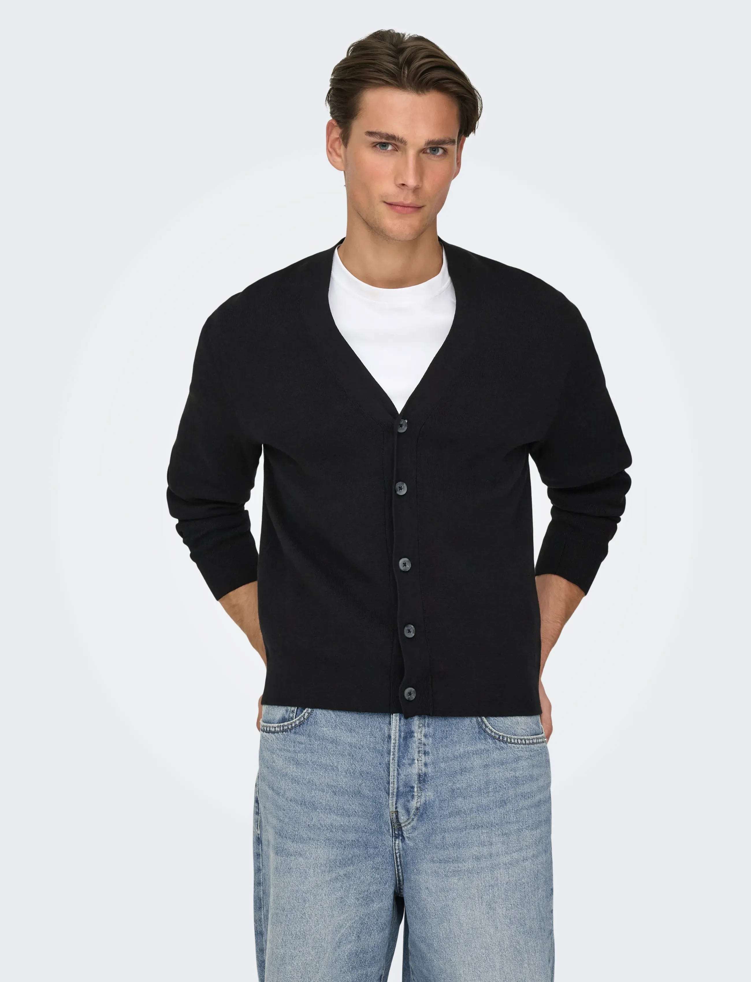 ONLY & SONS ONSTING LIFE REG LS CARDIGAN KNIT NOOS - Looks for less - BLACK / black