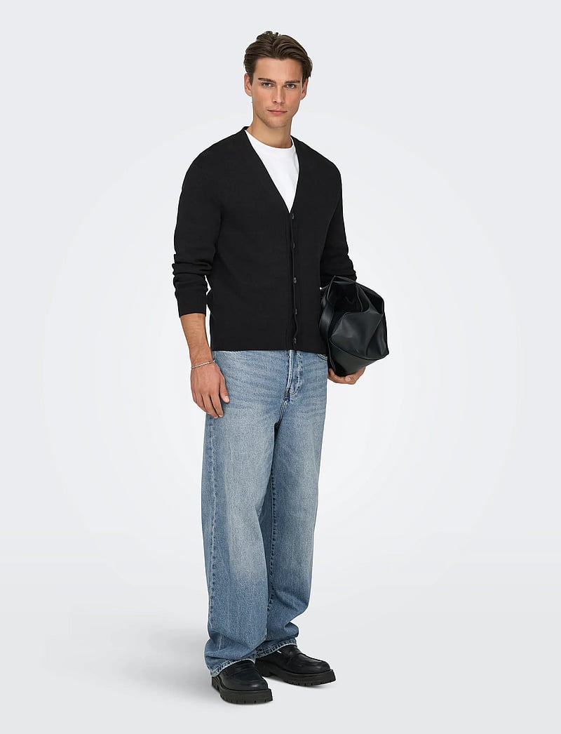 ONLY & SONS - ONSTING LIFE REG LS CARDIGAN KNIT NOOS - koftor - black - 4