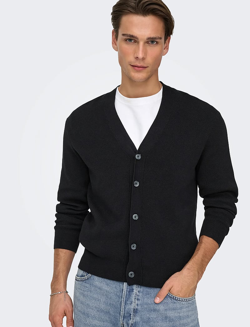 ONLY & SONS - ONSTING LIFE REG LS CARDIGAN KNIT NOOS - koftor - black - 5
