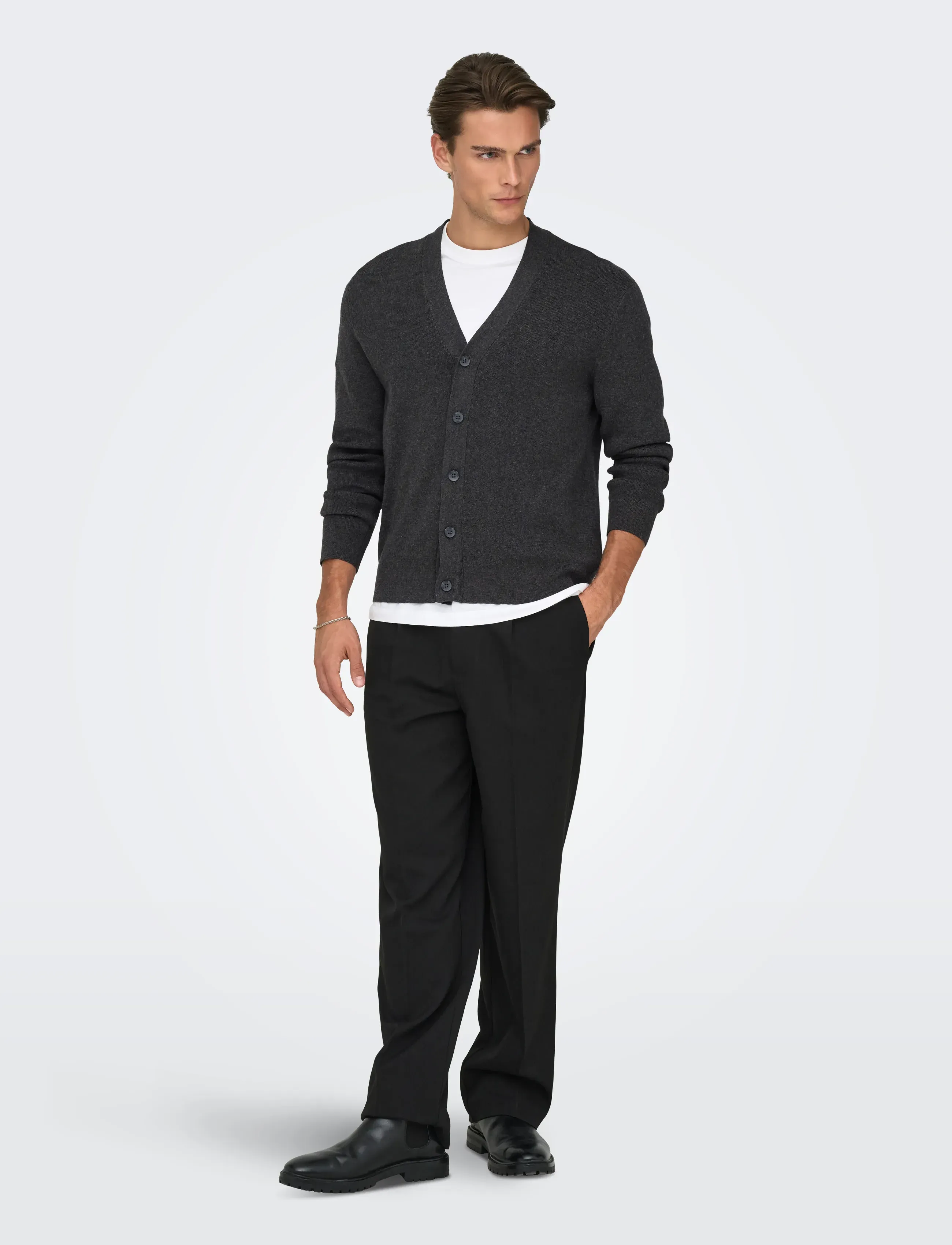 ONLY & SONS - ONSTING LIFE REG LS CARDIGAN KNIT NOOS - cardigans - dark grey melange - 4