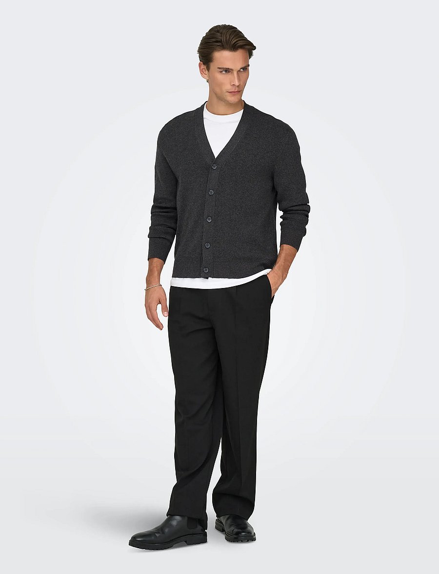 ONLY & SONS - ONSTING LIFE REG LS CARDIGAN KNIT NOOS - cardigans - dark grey melange - 4