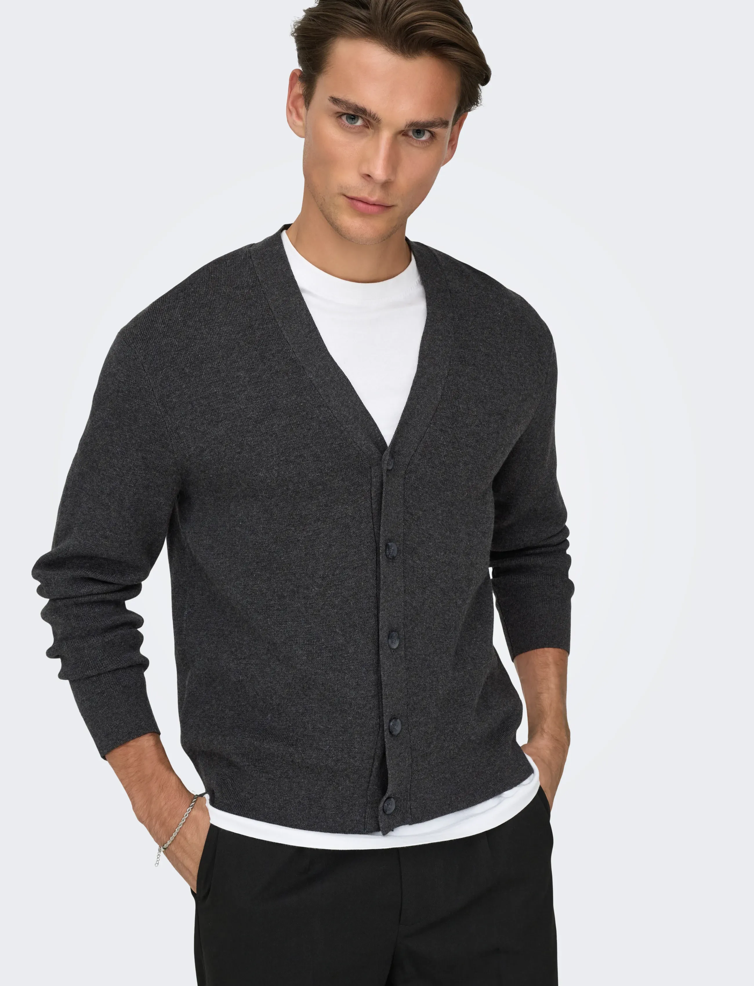 ONLY & SONS - ONSTING LIFE REG LS CARDIGAN KNIT NOOS - cardigans - dark grey melange - 5