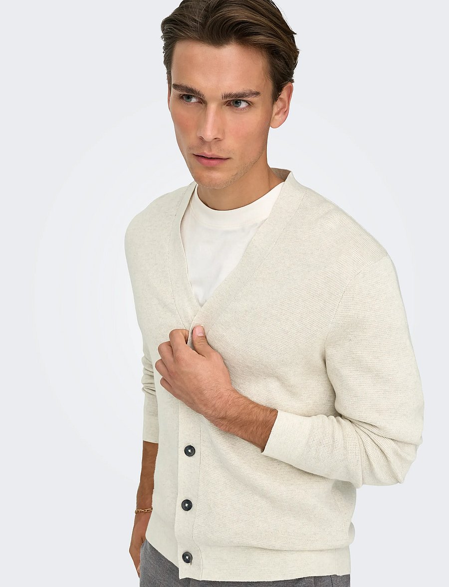 ONLY & SONS - ONSTING LIFE REG LS CARDIGAN KNIT NOOS - cardigans - gardenia - 5