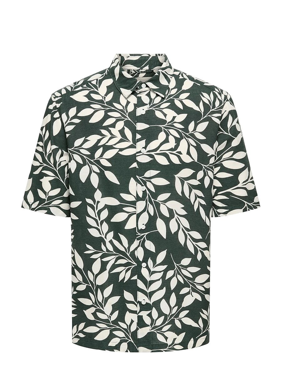 ONLY & SONS - ONSHARVI LIFE SS AOP SHIRT NOOS - hemden mit muster - darkest spruce - 1