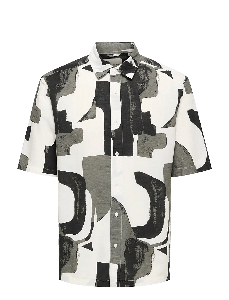 ONLY & SONS - ONSHARVI LIFE SS AOP SHIRT NOOS - chemises à motifs - jet black - 1