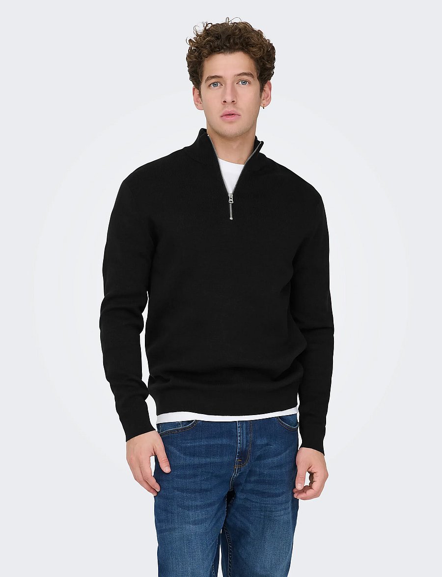 ONLY & SONS - ONSTING REG HALF ZIP KNIT NOOS - halfzip strik - black - 0