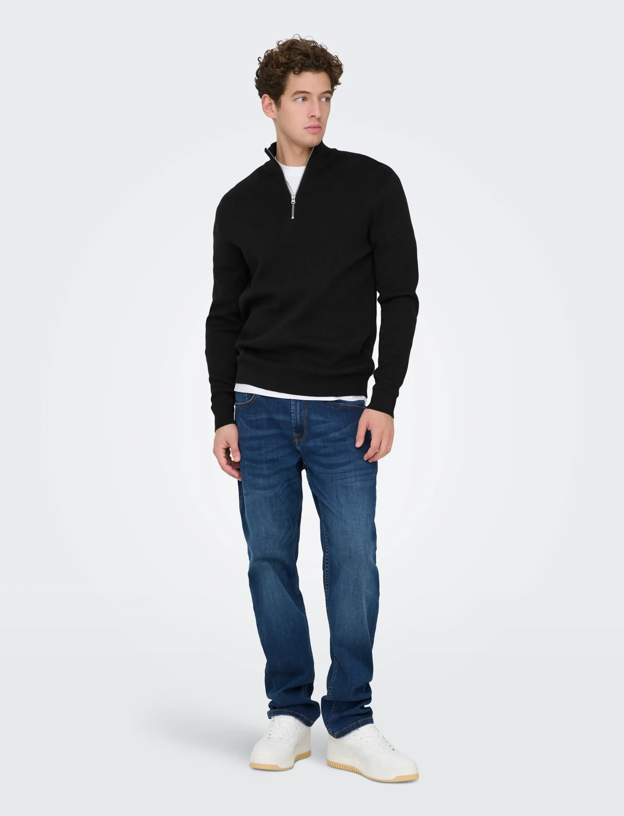 ONLY & SONS - ONSTING REG HALF ZIP KNIT NOOS - herren - black - 4