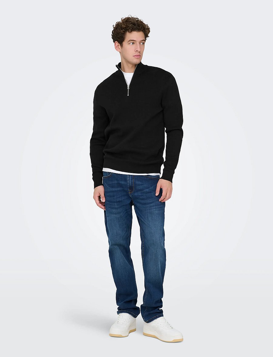 ONLY & SONS - ONSTING REG HALF ZIP KNIT NOOS - halfzip strik - black - 4