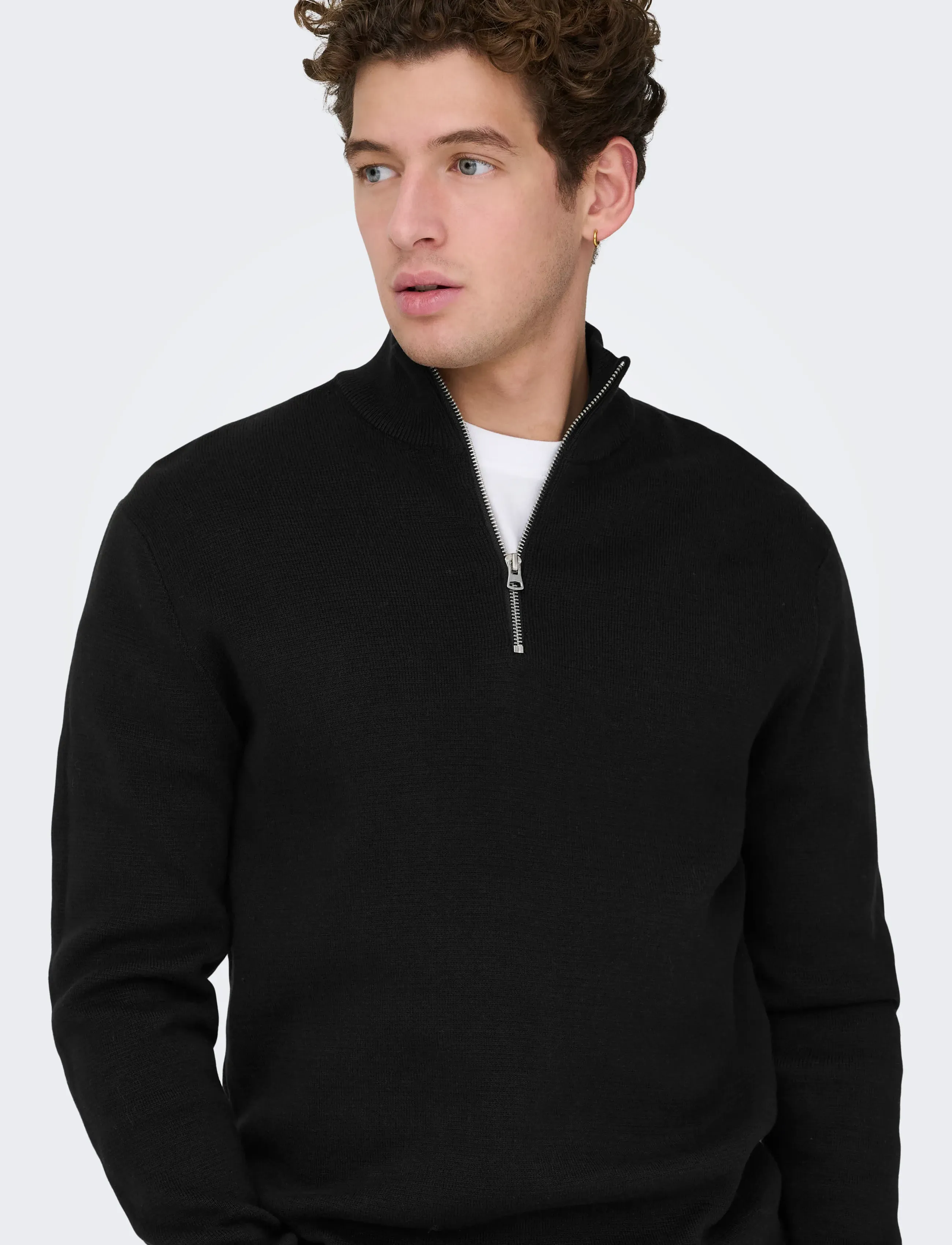 ONLY & SONS - ONSTING LIFE REG HALF ZIP KNIT NOOS - tõmblukk-kaelusega džemprid - black - 5