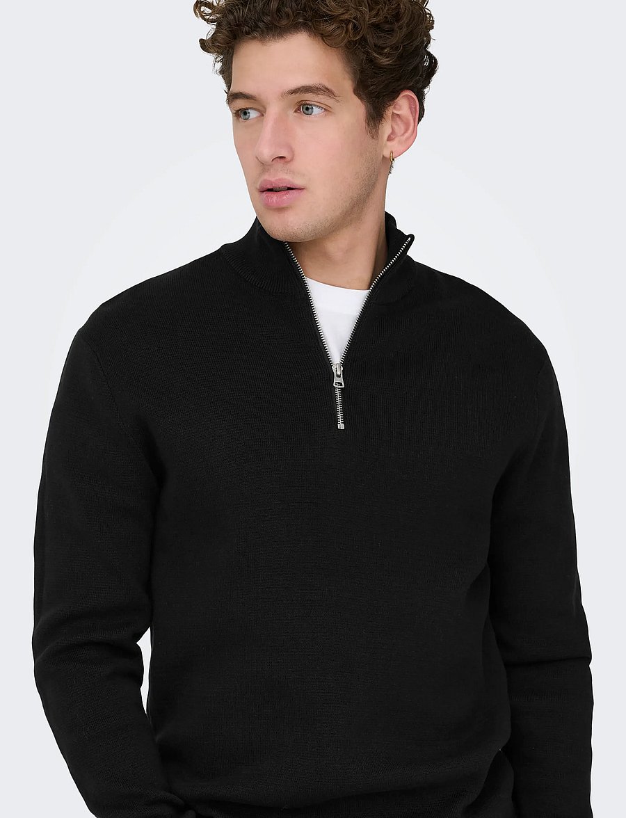 ONLY & SONS - ONSTING REG HALF ZIP KNIT NOOS - halfzip strik - black - 5