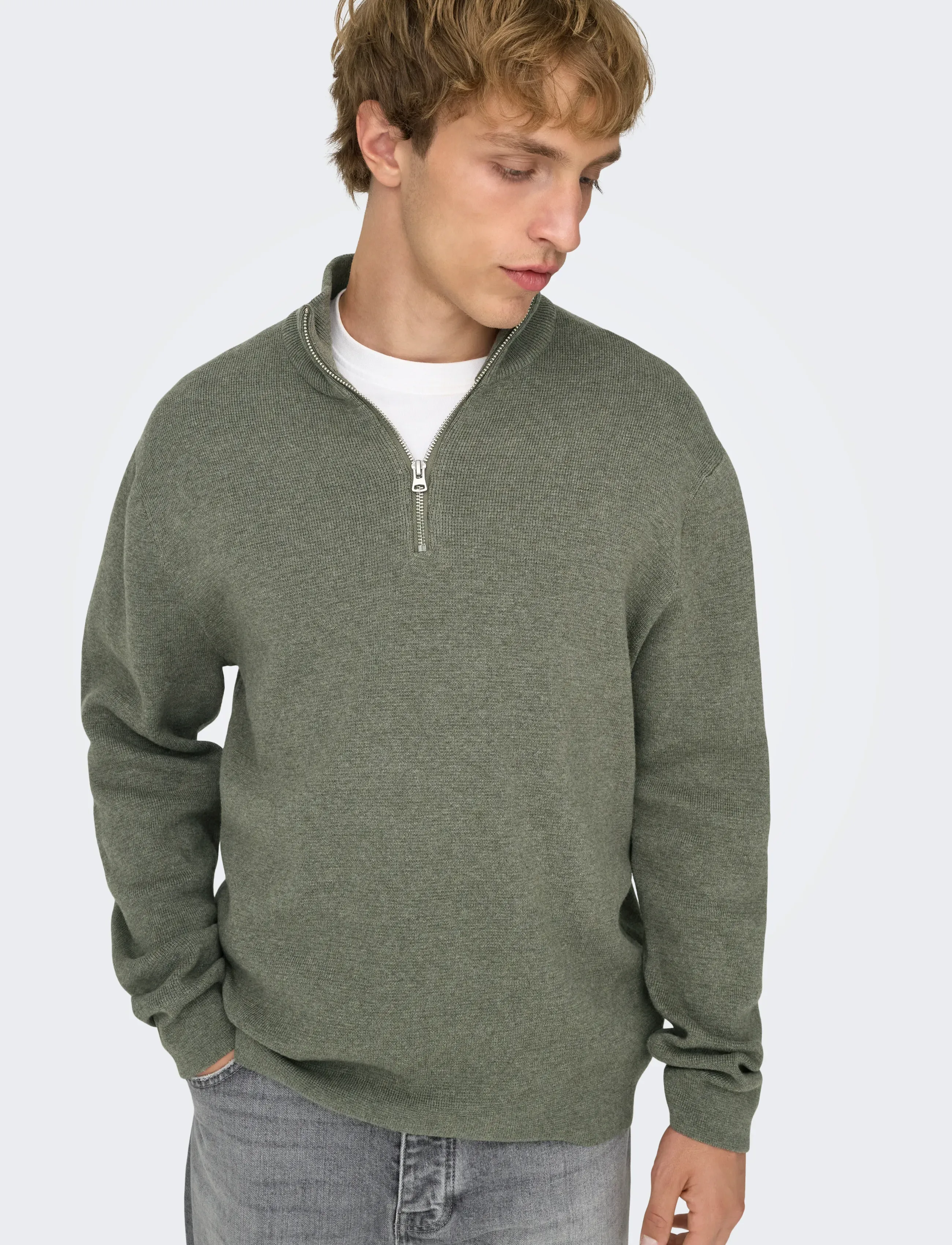 ONLY & SONS - ONSTING LIFE REG HALF ZIP KNIT NOOS - half zip-tröjor - castor gray - 4