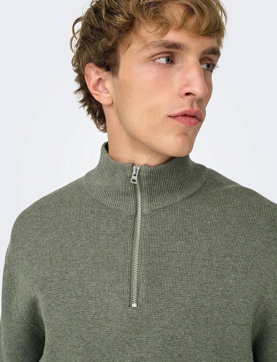 ONLY & SONS - ONSTING LIFE REG HALF ZIP KNIT NOOS - half zip-tröjor - castor gray - 5