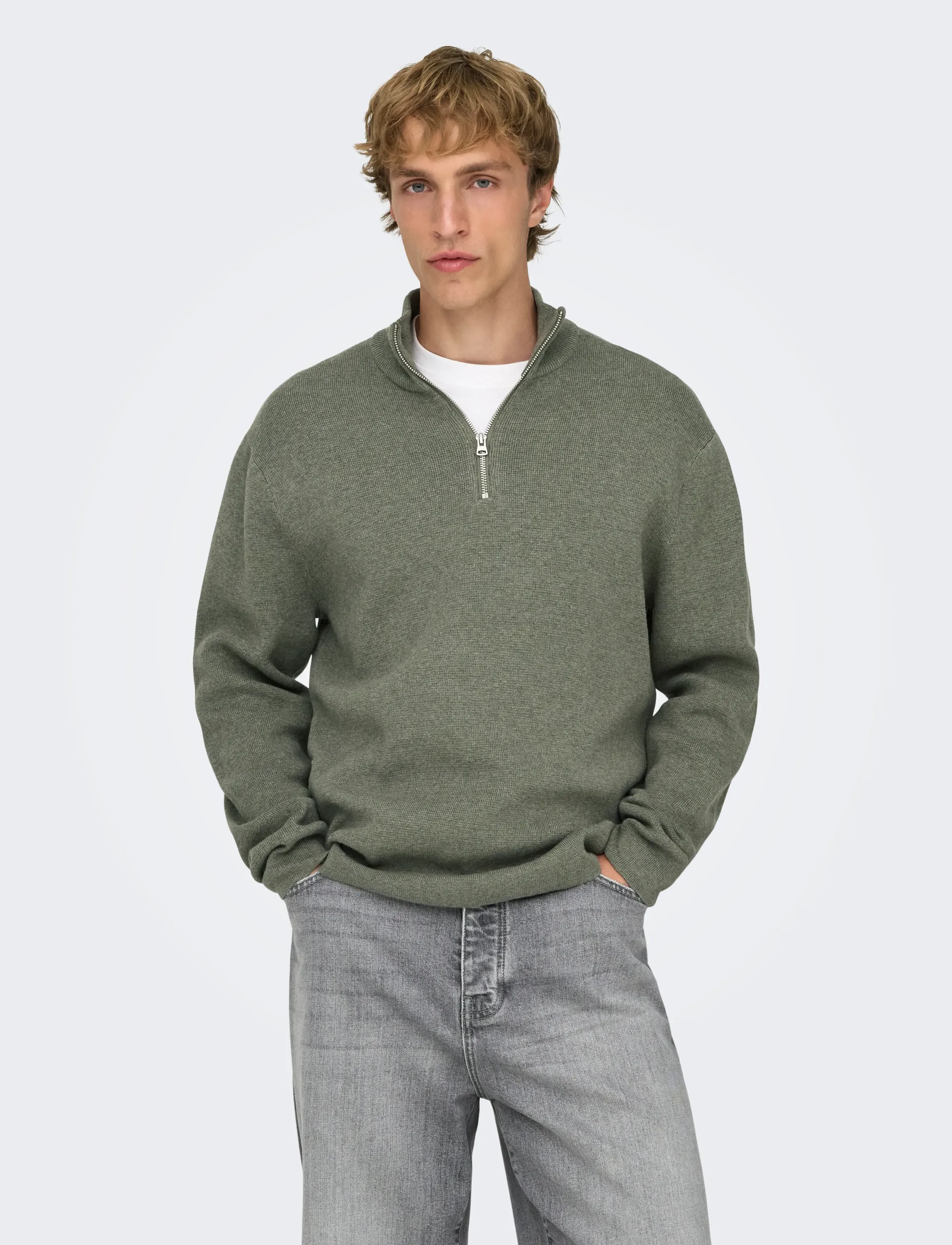 ONLY & SONS Onsting Life Reg Half Zip Knit Noos stickade tröjor herr – bild 6