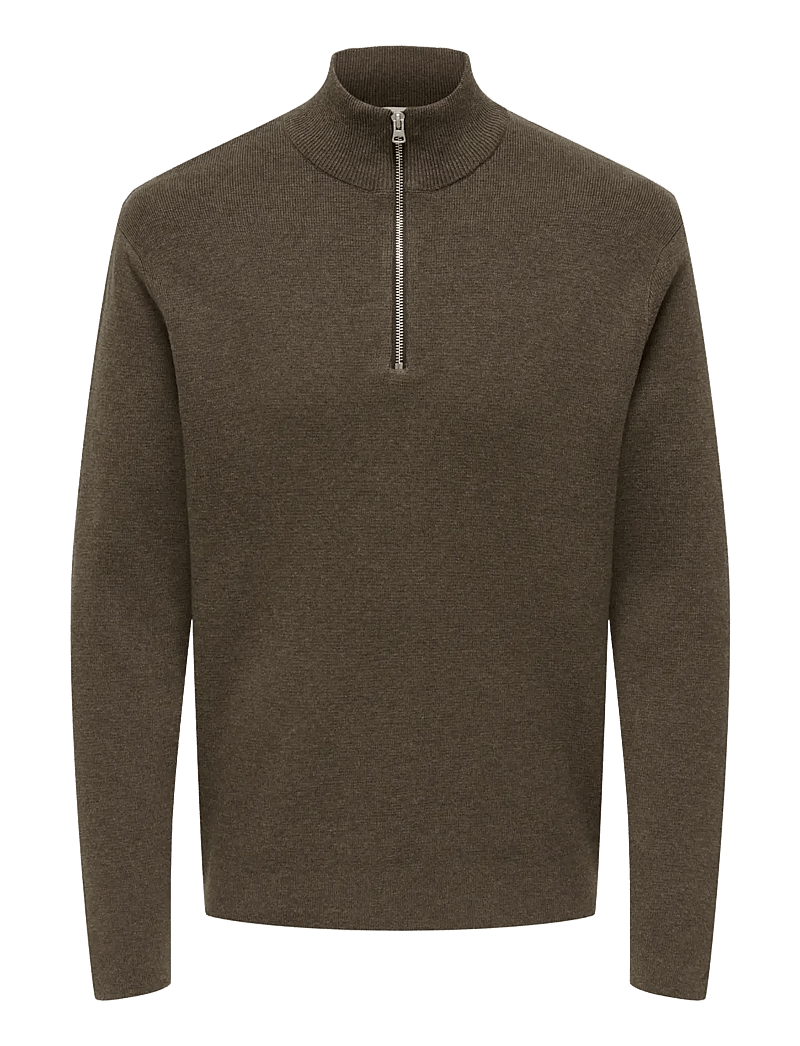ONLY & SONS - ONSTING LIFE REG HALF ZIP KNIT NOOS - pullover mit halbem reißverschluss - coffee bean - 1