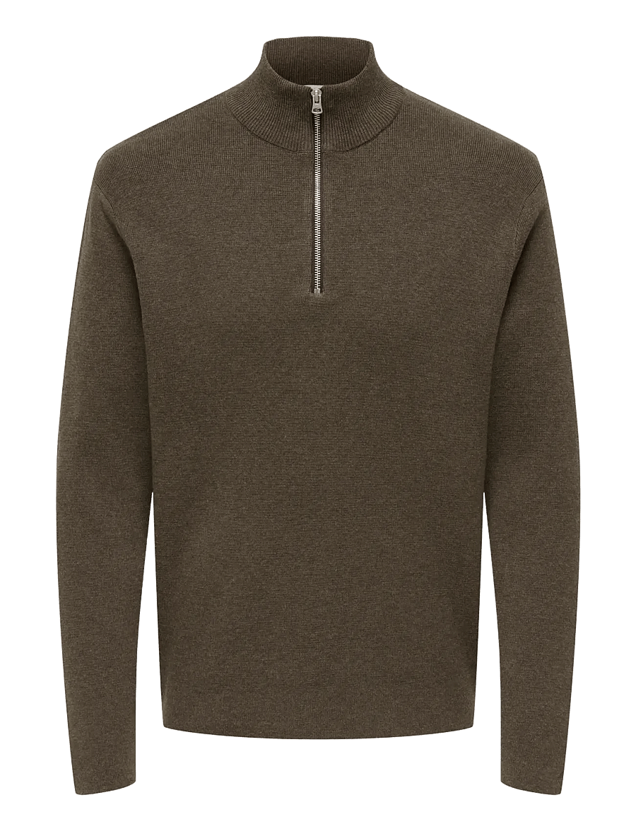 ONLY & SONS - ONSTING LIFE REG HALF ZIP KNIT NOOS - pullover mit halbem reißverschluss - coffee bean - 1