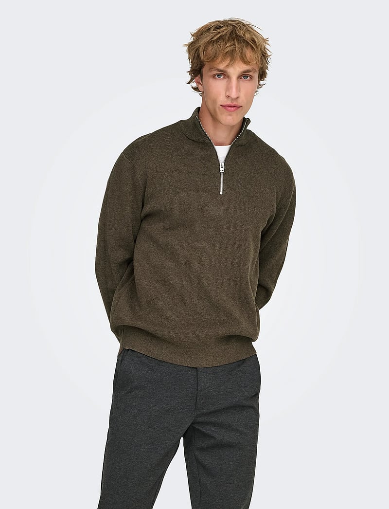 ONLY & SONS - ONSTING LIFE REG HALF ZIP KNIT NOOS - pullover mit halbem reißverschluss - coffee bean - 0
