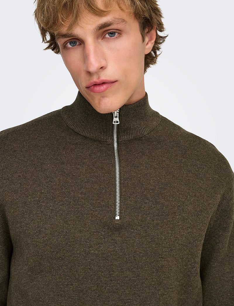 ONLY & SONS - ONSTING LIFE REG HALF ZIP KNIT NOOS - pullover mit halbem reißverschluss - coffee bean - 4