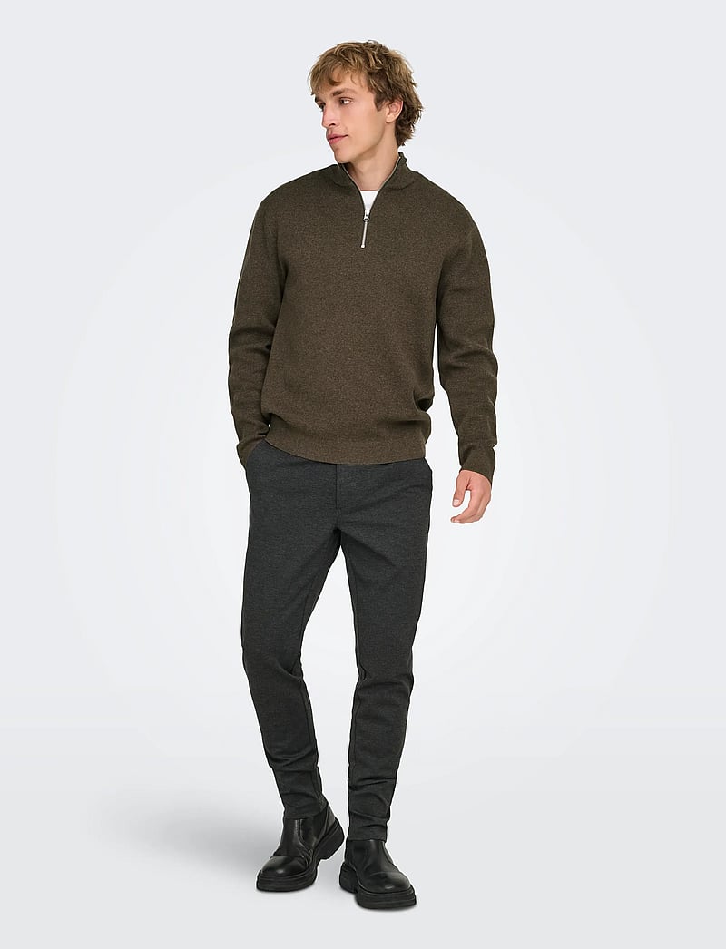 ONLY & SONS - ONSTING LIFE REG HALF ZIP KNIT NOOS - pullover mit halbem reißverschluss - coffee bean - 5