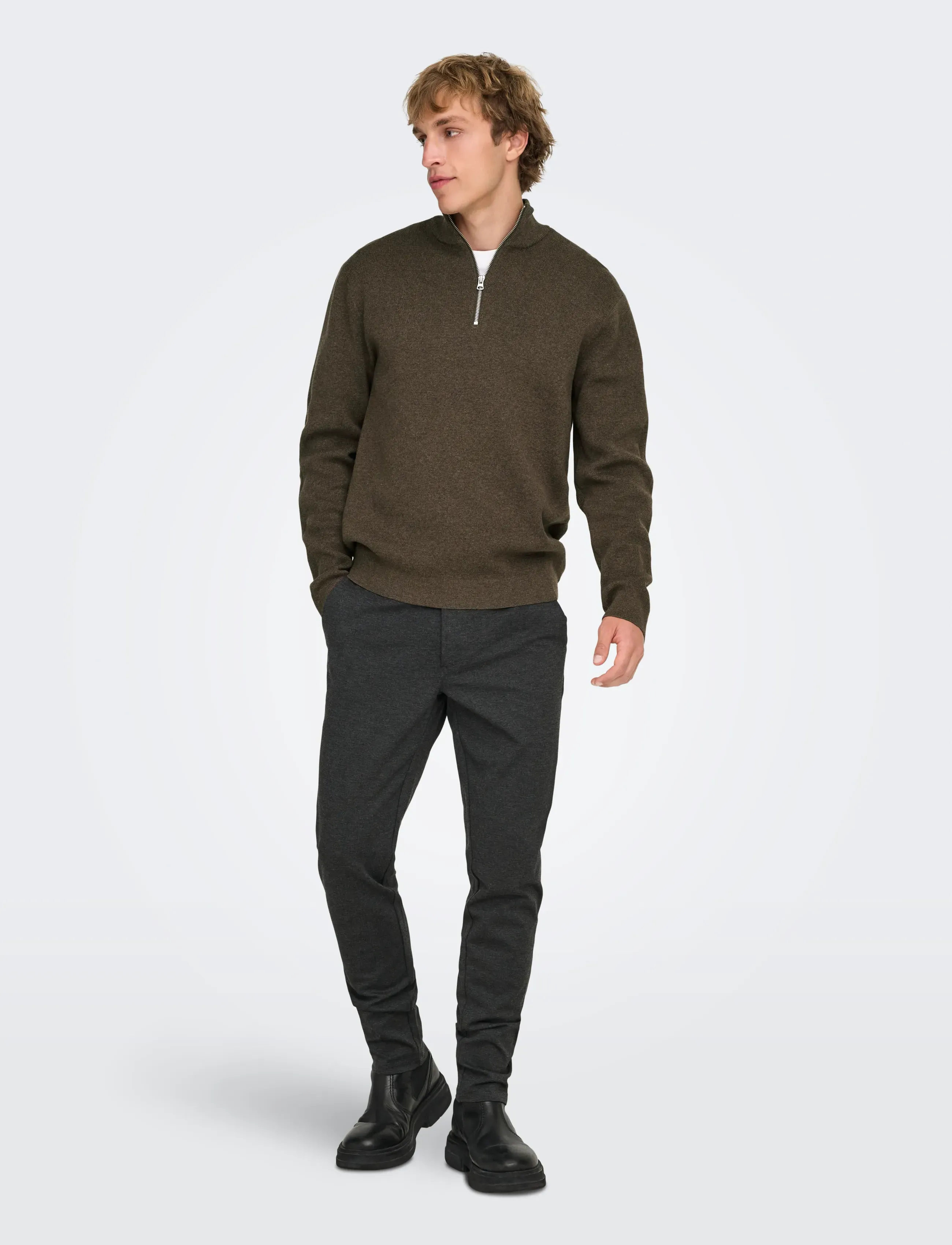 ONLY & SONS - ONSTING LIFE REG HALF ZIP KNIT NOOS - pullover mit halbem reißverschluss - coffee bean - 5