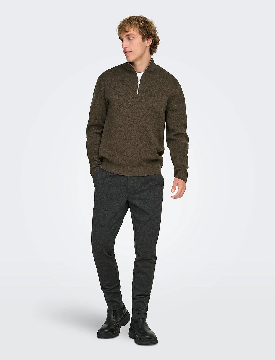 ONLY & SONS - ONSTING LIFE REG HALF ZIP KNIT NOOS - pullover mit halbem reißverschluss - coffee bean - 5