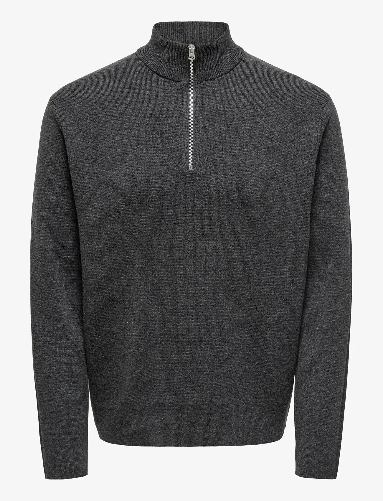 ONLY & SONS - ONSTING LIFE REG HALF ZIP KNIT NOOS - halfzip strik - dark grey melange - 1