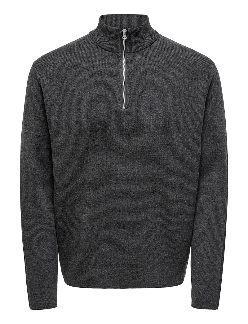 ONLY & SONS - ONSTING LIFE REG HALF ZIP KNIT NOOS - halfzip strik - dark grey melange - 1