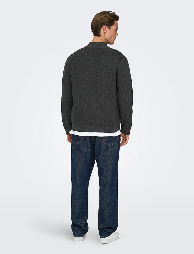 ONLY & SONS - ONSTING LIFE REG HALF ZIP KNIT NOOS - pullover mit halbem reißverschluss - dark grey melange - 3