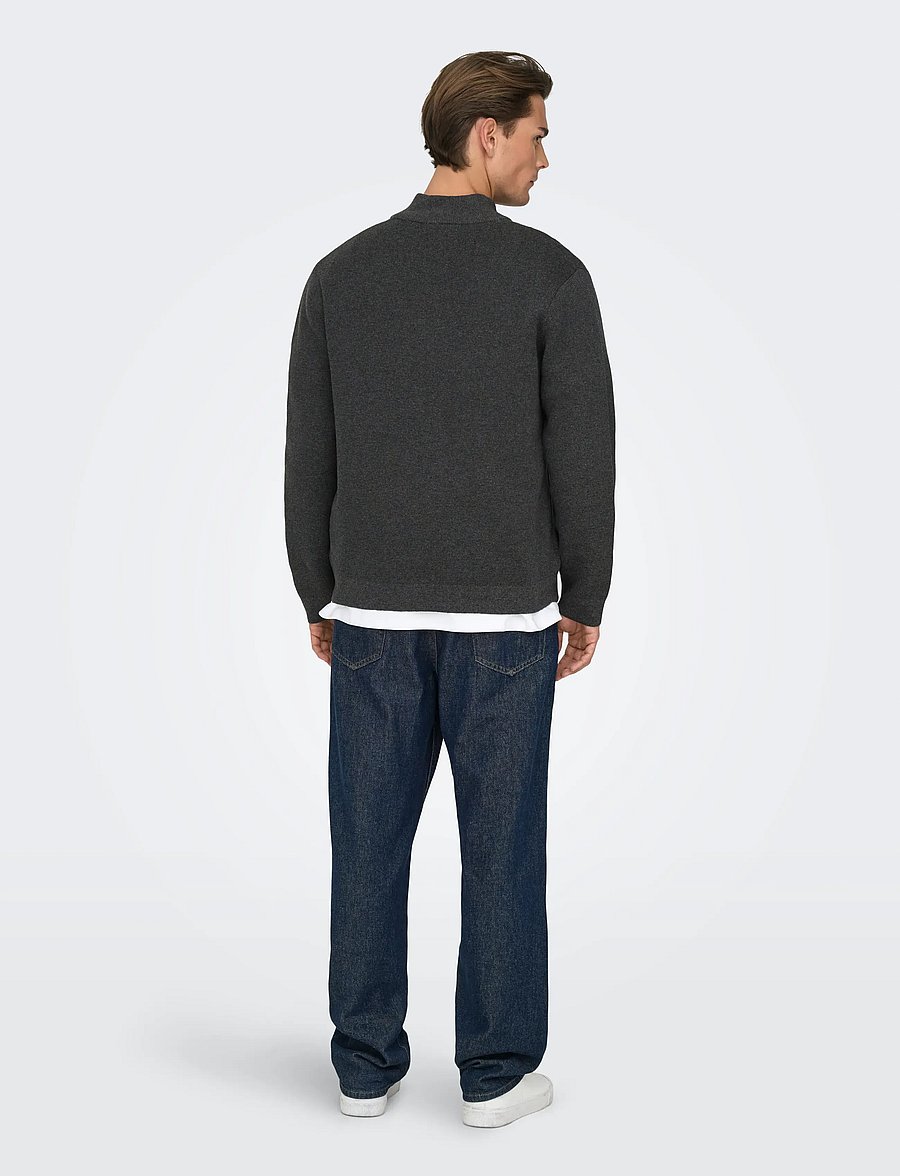ONLY & SONS - ONSTING REG HALF ZIP KNIT NOOS - half zip-tröjor - dark grey melange - 3