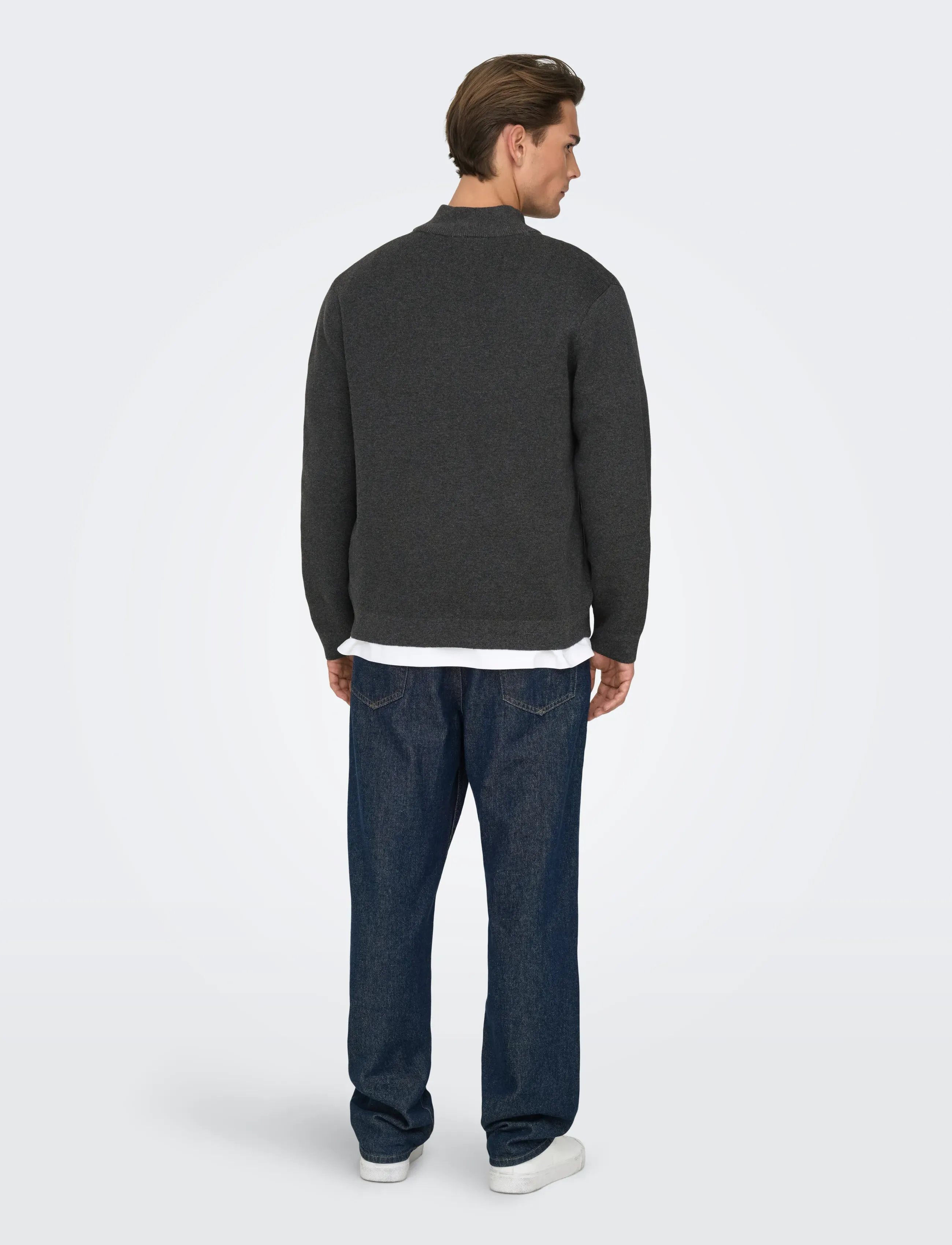 ONLY & SONS - ONSTING LIFE REG HALF ZIP KNIT NOOS - half zip-tröjor - dark grey melange - 3