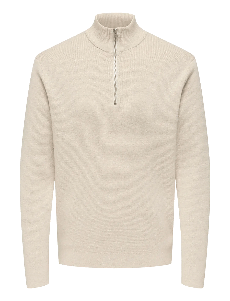 ONLY & SONS - ONSTING LIFE REG HALF ZIP KNIT NOOS - half zip-tröjor - gardenia - 0