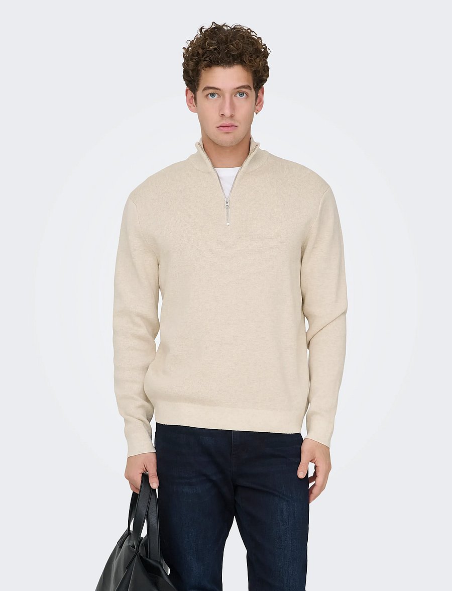 ONLY & SONS - ONSTING REG HALF ZIP KNIT NOOS - half zip-tröjor - gardenia - 0