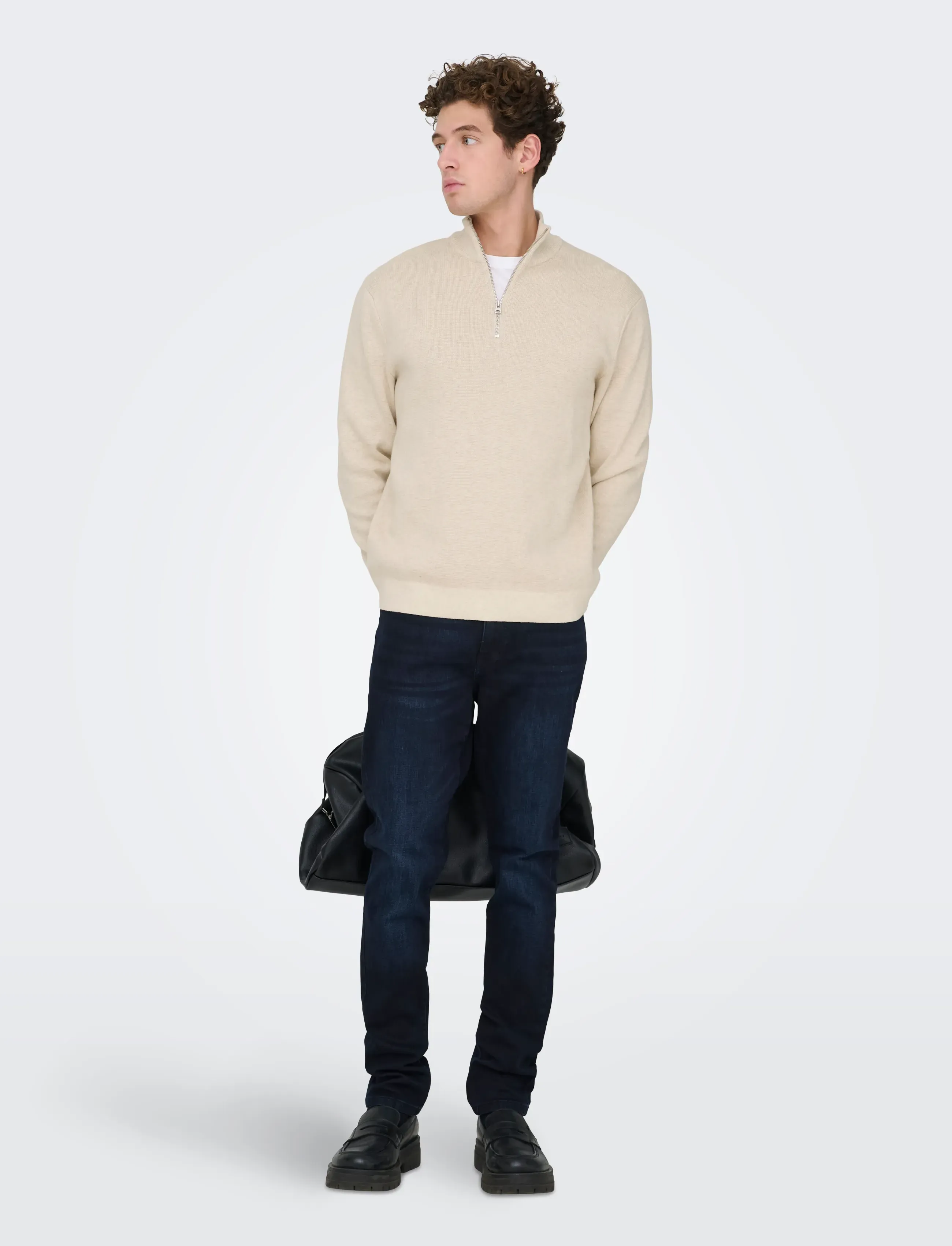 ONLY & SONS - ONSTING REG HALF ZIP KNIT NOOS - half zip-tröjor - gardenia - 4